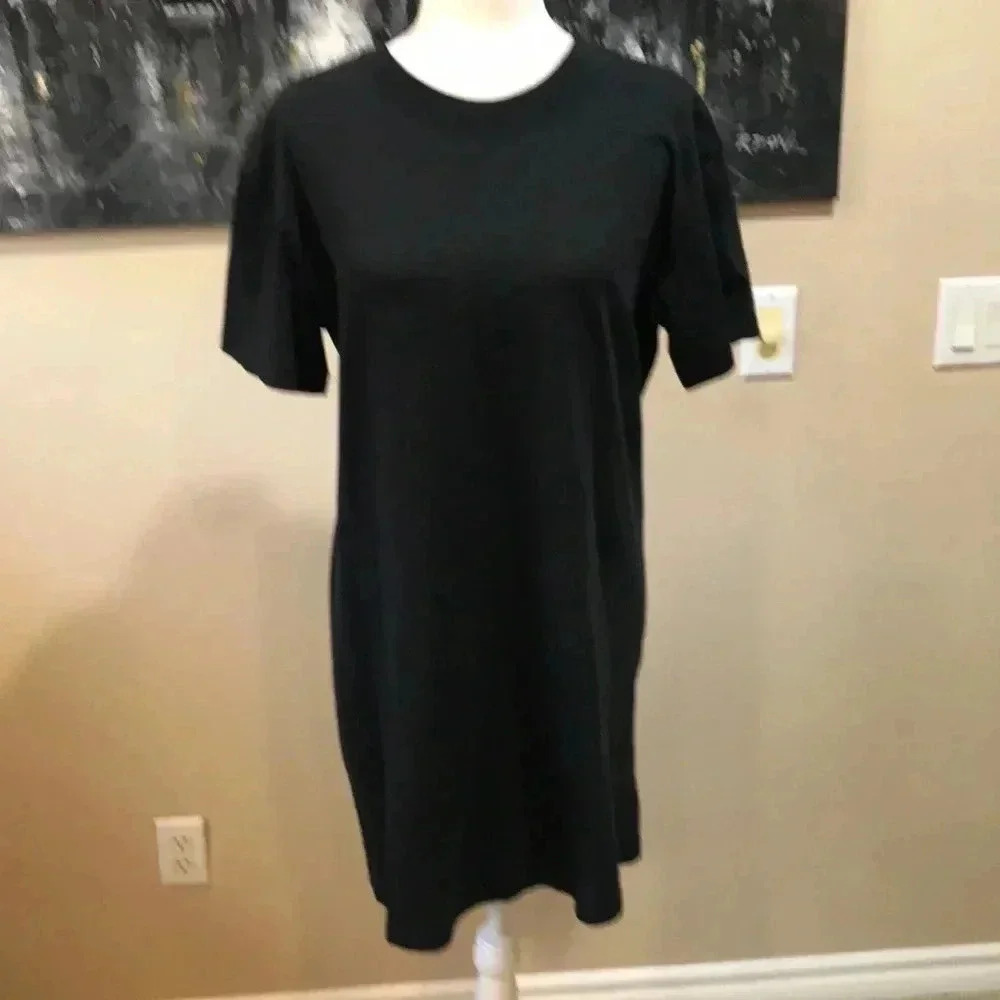 Madewell 100% Cotton Crew Neck Black Short Sleeved Boyfriend Tee Shirt Dress- M